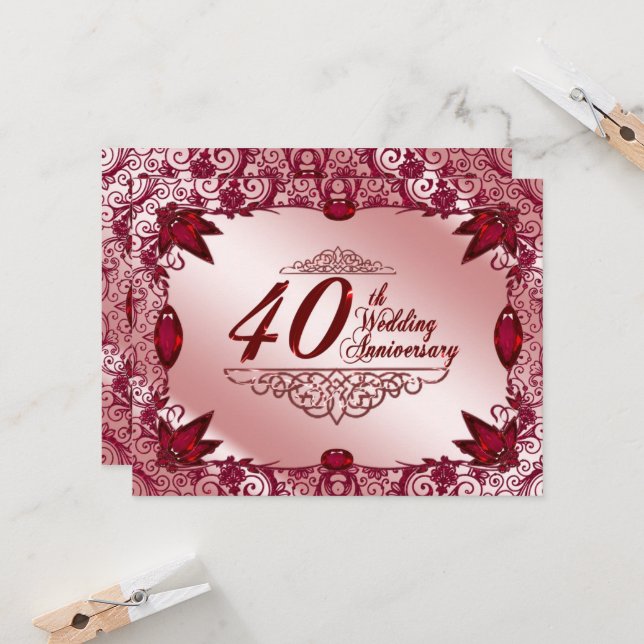 Invitation Ruby 40e anniversaire du Mariage 4.25x5.5 Invitati (Devant/Arrière en situation)