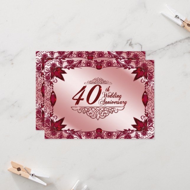 Invitation Ruby 40e anniversaire du Mariage 4.5x6.25 Invitati (Devant/Arrière en situation)