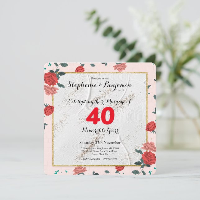 Invitation Ruby 40e anniversaire Mariage typographie personna (Debout devant)