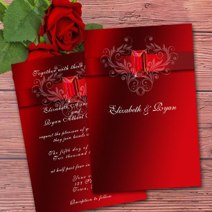 Invitation Ruby à étincelle mariage en ruban satiné rouge
