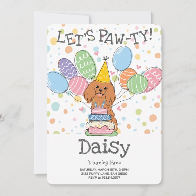 Invitation Ruby Cavalier King Charles Spaniel Anniversaire (Devant)