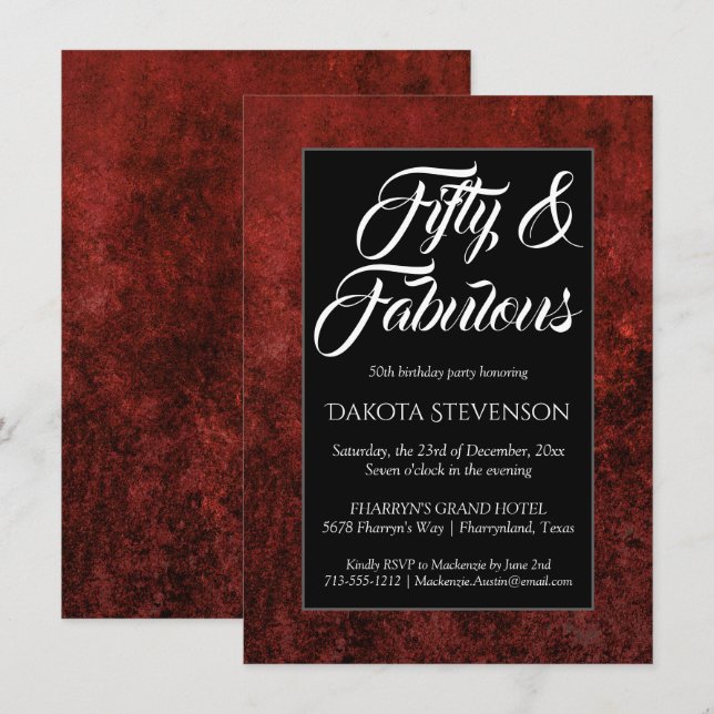 Invitation Ruby Crimson Rouge | Classic Grunge 50 et Fabulous (Devant / Derrière)