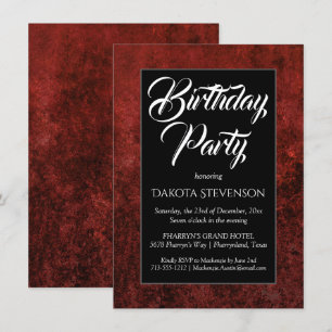 Invitation Ruby Crimson Rouge   Classic Grunge fête d'anniver