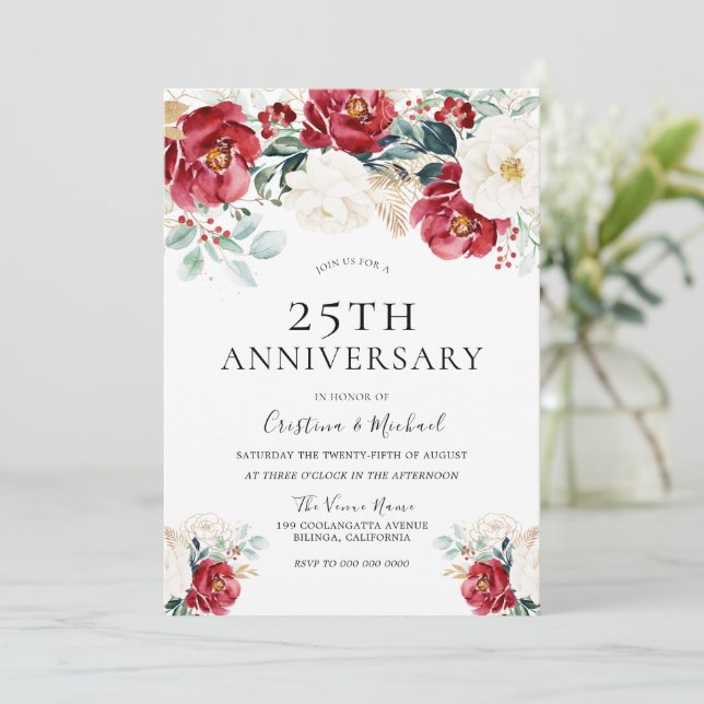 Invitation Ruby de Bourgogne Rouge Blanc 25e anniversaire Mar (Debout devant)