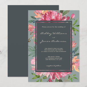 Invitation Ruby Pink Peony Mariage vert floral
