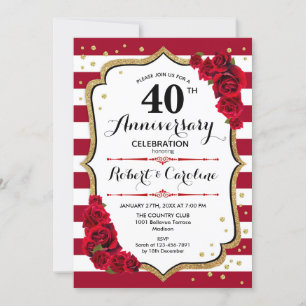 Invitation Ruby Red 40th Anniversary - Gold White Red