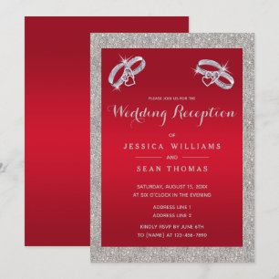 Invitation Ruby Red, Argent Étincelant Anneaux Réception de m