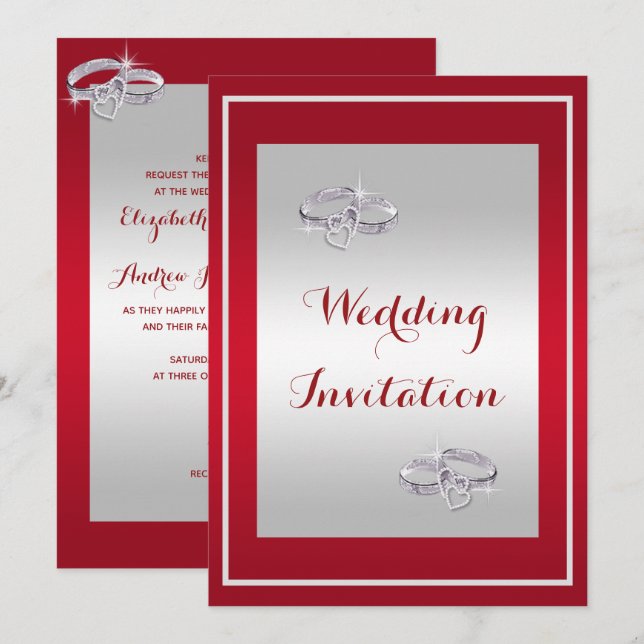 Invitation Ruby Red & Diamond Mariage    Mariage (Devant / Derrière)