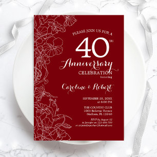 Invitation Ruby Red Floral 40e anniversaire