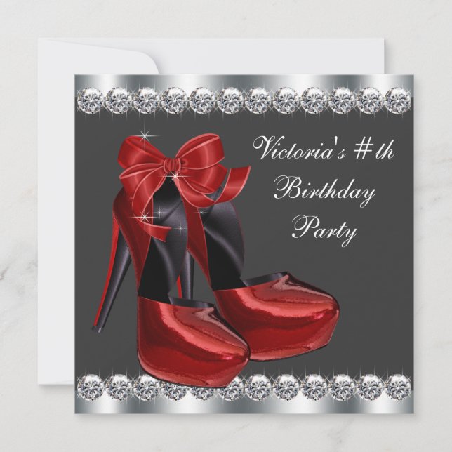 Invitation Ruby Red High Heel Chaussure Anniversaire (Devant)