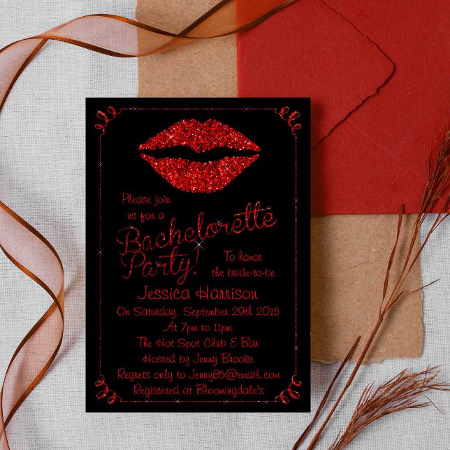 Invitation Ruby Red Lips Parties scintillant effet Bacheloret (Créateur téléchargé)