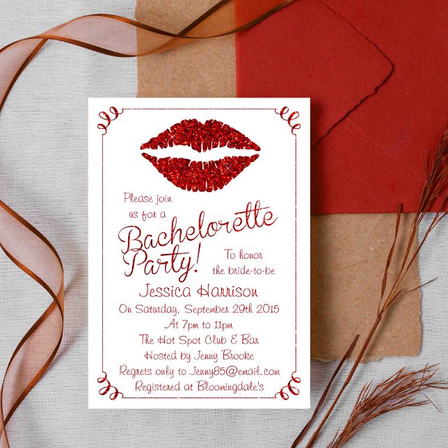 Invitation Ruby Red Lips Parties scintillant effet Bacheloret (Créateur téléchargé)