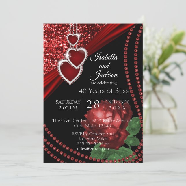 Invitation Ruby Red Parties scintillant et Rose (Debout devant)