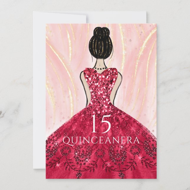 Invitation Ruby Red Princess Robe Quinceanera (Devant)