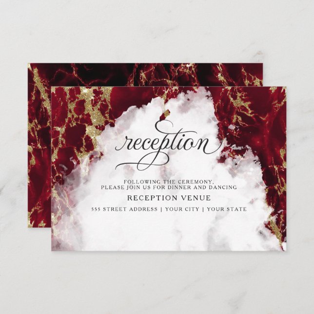 Invitation Ruby Red Watercolor Geode BarefootBride™ (Devant / Derrière)