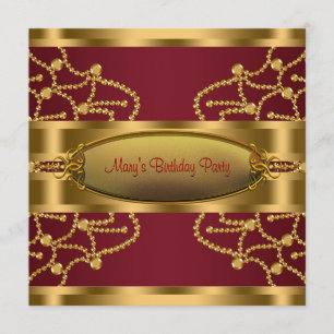 Invitation Ruby Red Wine and Burgundy Gold Birthday Party