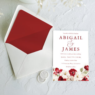 Invitation Ruby romantique Rouge et ivoire Élégant Mariage cl