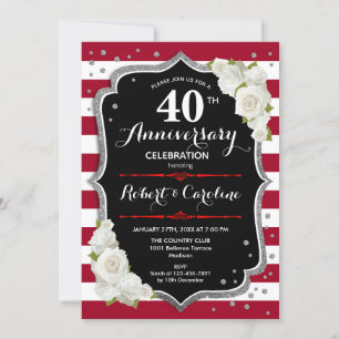 Invitation Ruby Rouge Argent Noir 40e Anniversaire