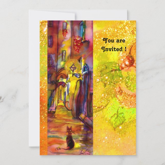 Invitation RUE MÉDIÉVALE FLORENTINE DE NUIT,rouge jaune (Devant)