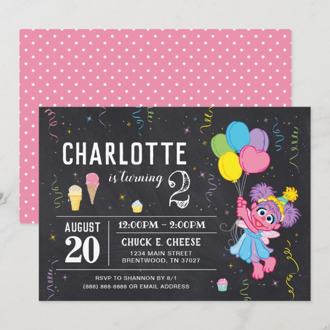 Invitation Rue Sésame | Abby Cadabby Chalkboard Anniversaire (Devant / Derrière)