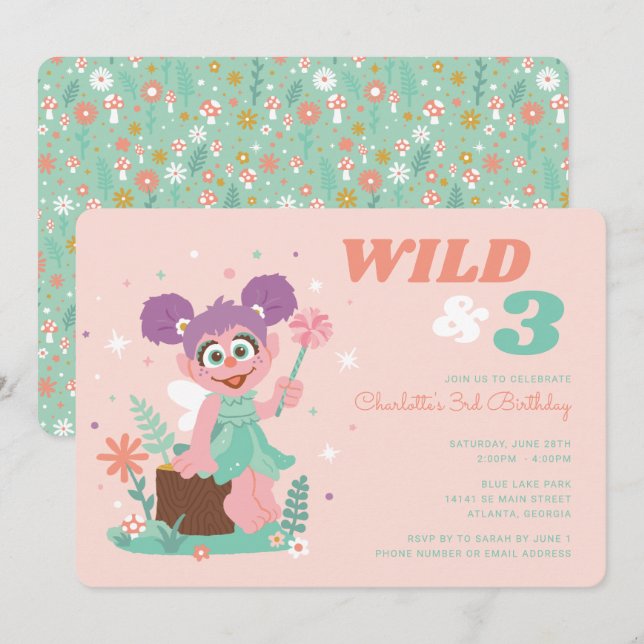 Invitation Rue Sésame - Abby Cadabby | Wild & Three (Devant / Derrière)