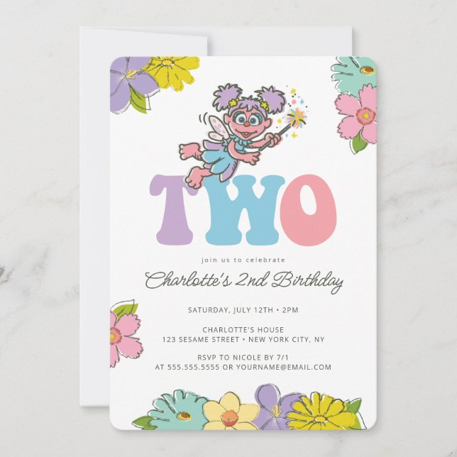 Invitation Rue Sésame Abby | Floral 2e anniversaire (Devant)