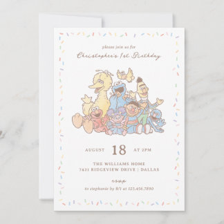 Invitation Rue Sesame Amis Anniversaire Confettis Aquarelle