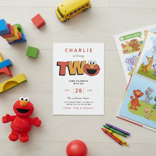 Invitation Rue Sésame | Elmo - Deuxième anniversaire (Créateur téléchargé)