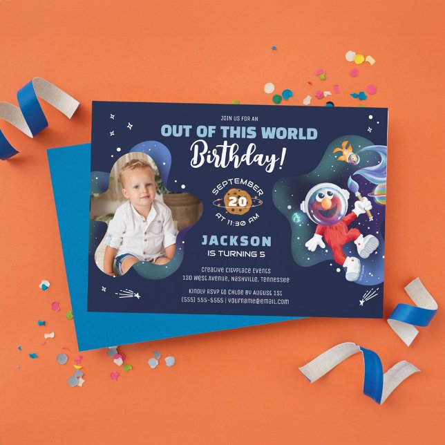Invitation Rue Sésame | Elmo - Photo d'anniversaire dans l'es (Invitation on table)
