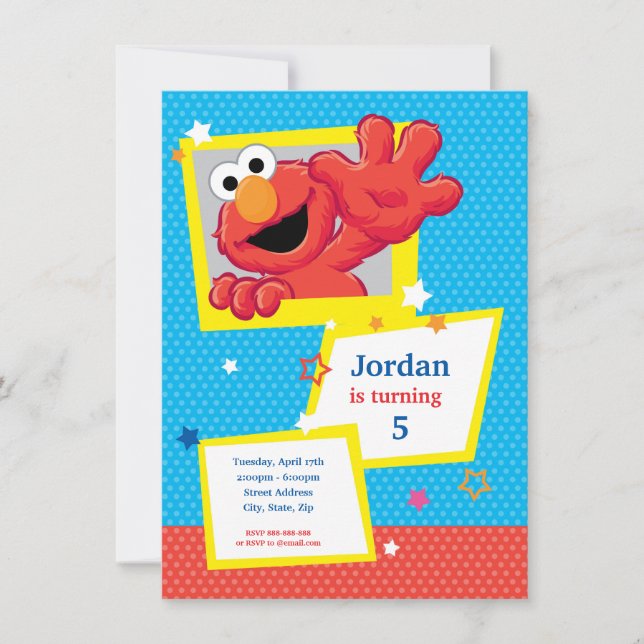 Invitation Rue Sésame | Elmo - Polka Dot & Stars Anniversaire (Devant)