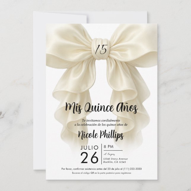 Invitation Ruffle de crème Cascade Bow Elegant Quinceañera Pa (Devant)