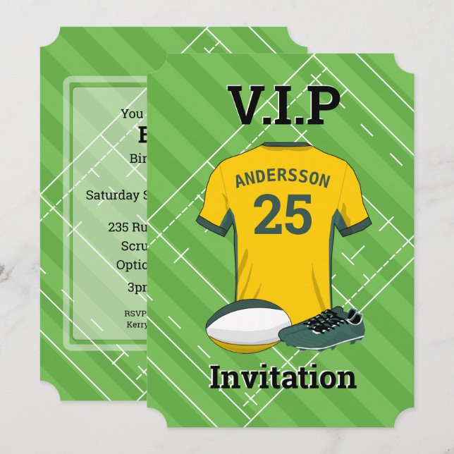 Invitation Rugby V.I.P (YDG) fête d'anniversaire (Devant / Derrière)