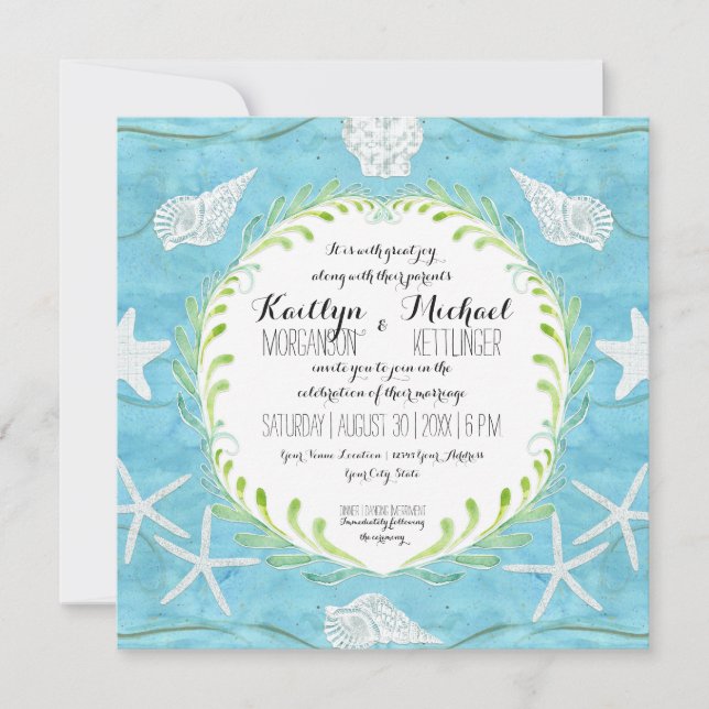 Invitation Ruisseau de coquillages d'aquarelle Ocean Beach (Devant)