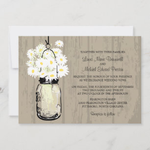 Invitation Rusic Brown Mason Jar Wild White Daisies