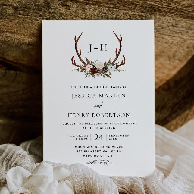 Invitation Russe Antlers Floral Boho Mariage (Créateur téléchargé)