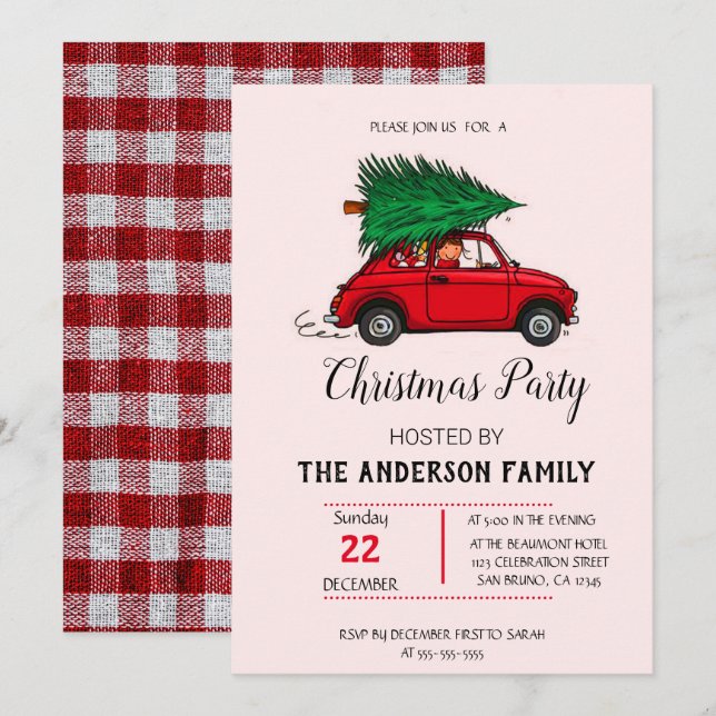 Invitation Russe aquarelle Camion rouge Noël (Devant / Derrière)