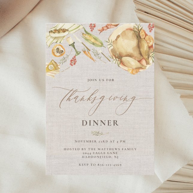 Invitation Russe Aquarelle Chute Turquie Thanksgiving Dîner (Créateur téléchargé)
