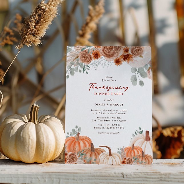 Invitation Russe Aquarelle Citrouille Thanksgiving Dîner (Créateur téléchargé)