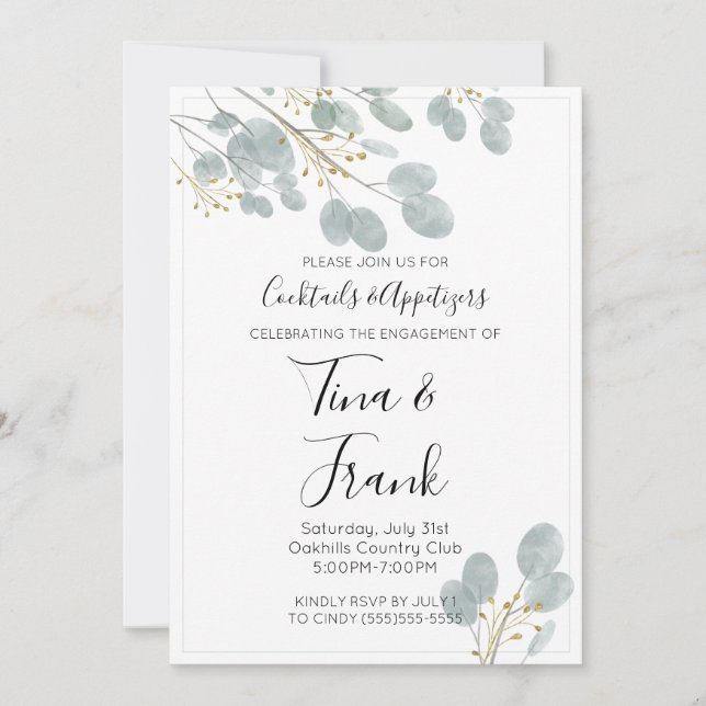 Invitation Russe Aquarelle Eucalyptus (Devant)
