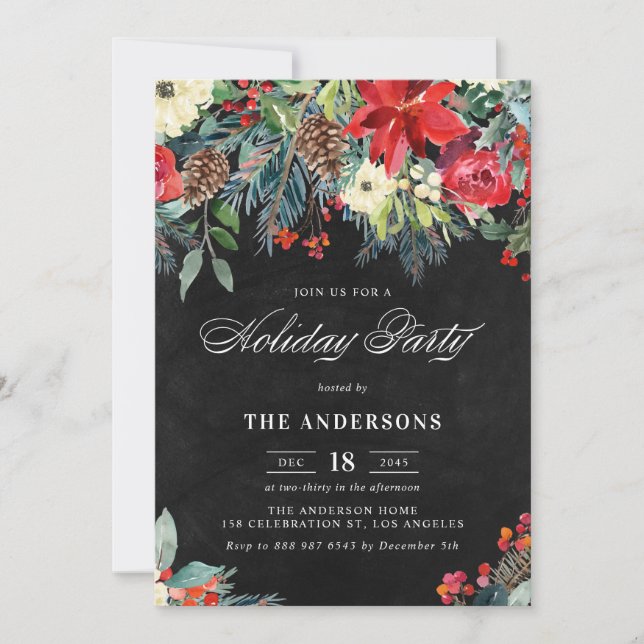 Invitation Russe Aquarelle Poinsettia Garland Fête (Devant)
