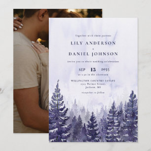 Invitation Russe Aquarelle Purple Pine Forest Mariage photo