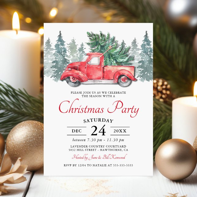 Invitation Russe Aquarelle Rouge Camion fête de Noël (Créateur téléchargé)