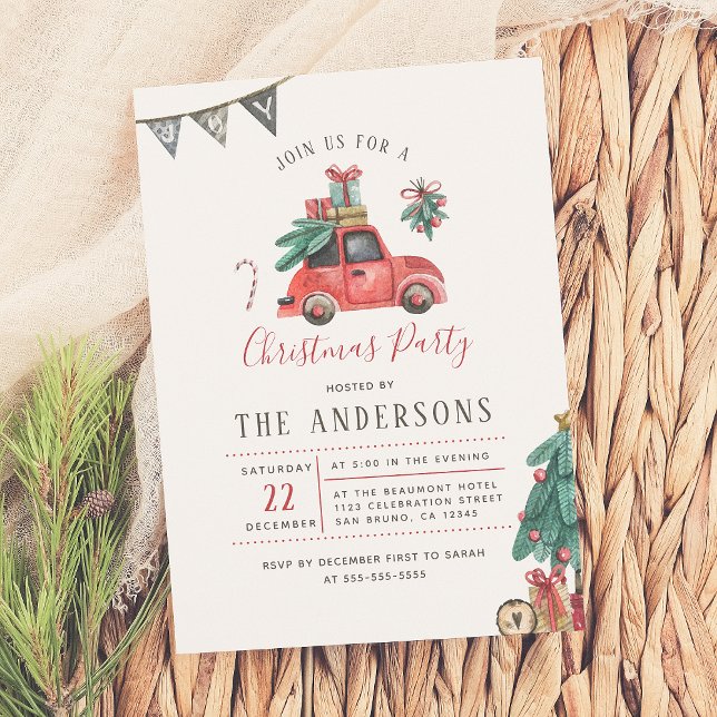 Invitation Russe aquarelle voiture Noël Arbre fête de vacance (Créateur téléchargé)