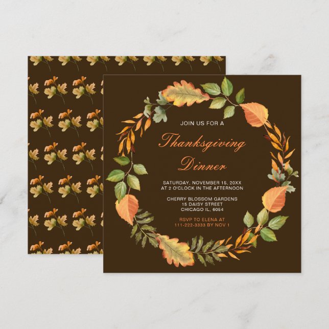 Invitation Russe Automne Feuilles de l'automne Thanksgiving P (Devant / Derrière)