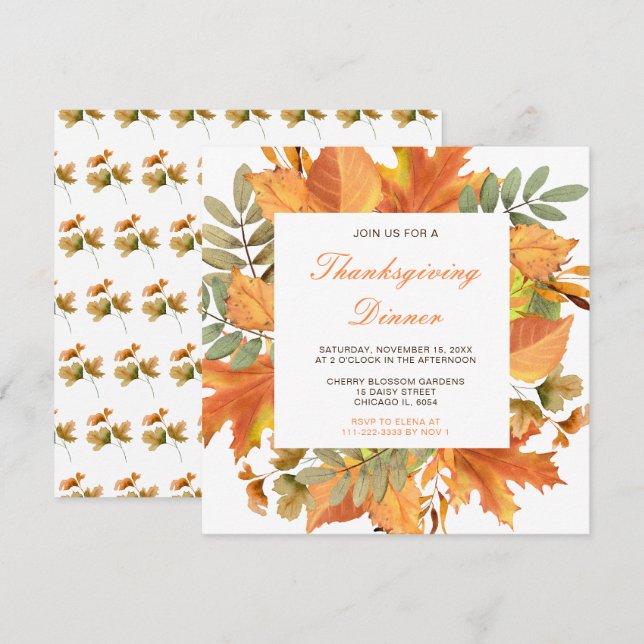 Invitation Russe Automne Feuilles de l'automne Thanksgiving P (Devant / Derrière)