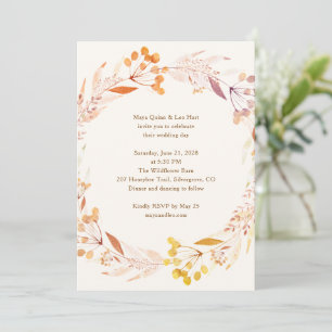 Invitation Russe Automne Floral Aquarelle Wreath Boho Mariage