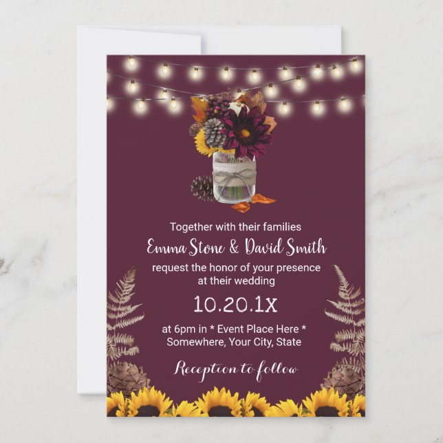 Invitation Russe Automne Floral Jar Bourgogne Mariage de auto (Devant)