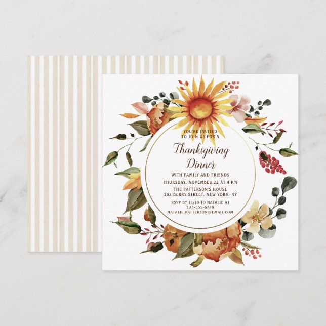 Invitation Russe Automne Floral Thanksgiving Dîner (Devant / Derrière)
