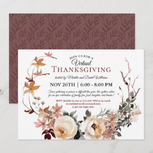Invitation Russe Automne Floral Wreath Virtual Thanksgiving