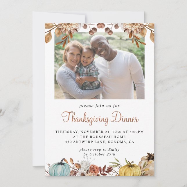 Invitation Russe Automne Photo Thanksgiving (Devant)